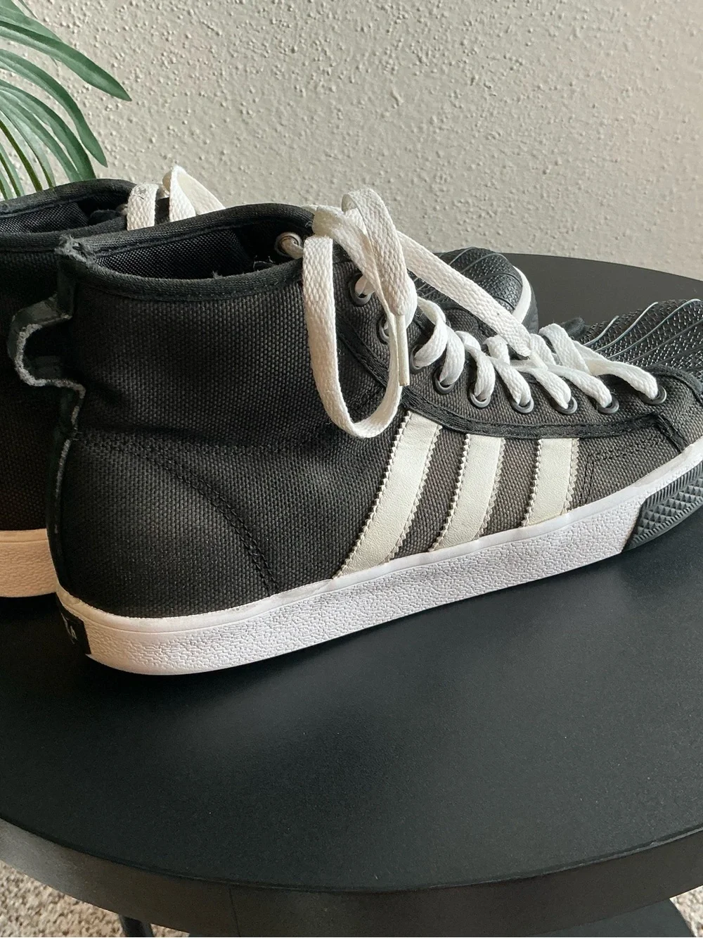 Adidas NZA Shell Toe Black w/3 Stripe Canvas Shoes Men Sz 9.5